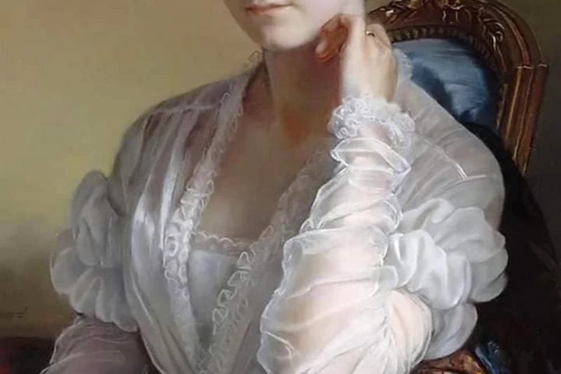 Léon Riesener - Ritratto di Madame Léon Riesener nata Laure Peytouraud, Musée Eugène Delacroix, Paris, dettaglio